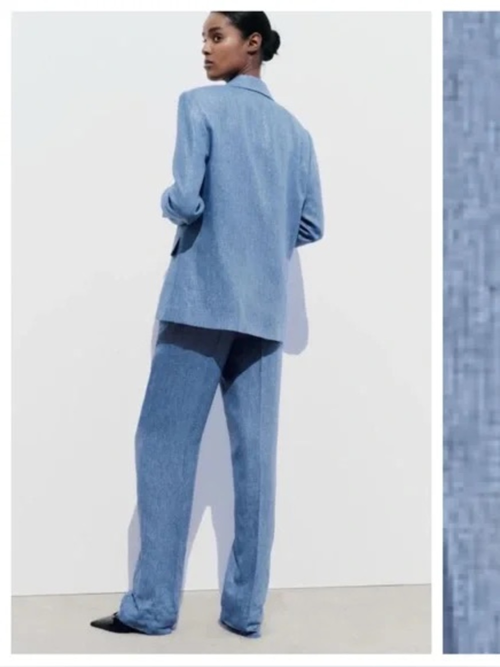 NWOT Zara Linen Shimmer Light Blue Blazer/Trousers Matching Set Coord Lounge L - Picture 11 of 13